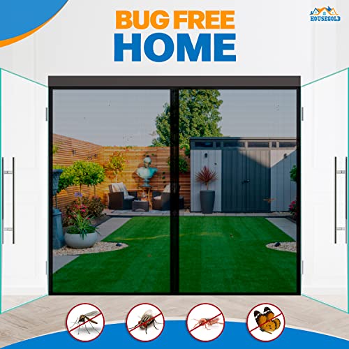 Housegold Magnetic Closure Screen Door For 62 Inchx81 Inch French Door Sliding Door Pet And Dog Friendly, Durable Fiberglass Mesh Double Door Screen Mesh Retractable Curtain thumb #3