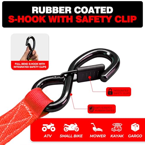 Image of Retractable Ratchet Straps 1 inch x 13Ft, Heavy Duty Self Retracting Tie Down Straps, 1800lb Break Strength Auto Retract Cargo Straps for Truck, Trailer, Motorcycle, ATV, UTV, (Red, 4 Pack)