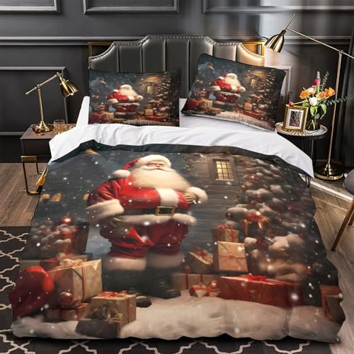 Parure de lit Noël microfibre 3D King de qualité supérieure avec fermeture éclair robuste - 2