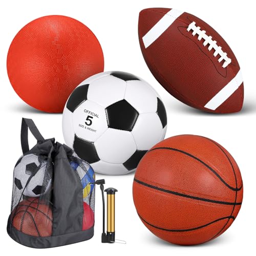 Lenwen 4 Pcs Sports Balls Set, Include Official Size Basketball S...