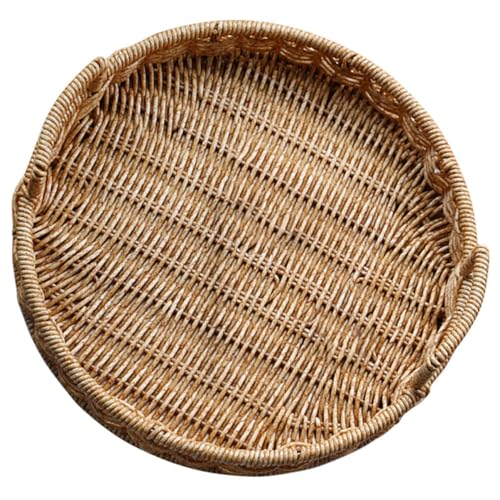 Cabilock Kitchen Basket Multi-function Storage Basket Countertop Storage Baskets Wicker Basket Wicker Bread Basket Woven Serving Tray Vegetable Bowl Light Brown Plastic Rattan re-usable