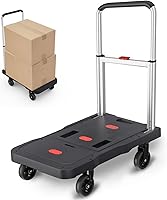 Vista 8 de Carro de empuje plegable para camión de plataforma, capacidad de peso de 330 libras, mango ajustable para carretilla de mano con ruedas giratorias