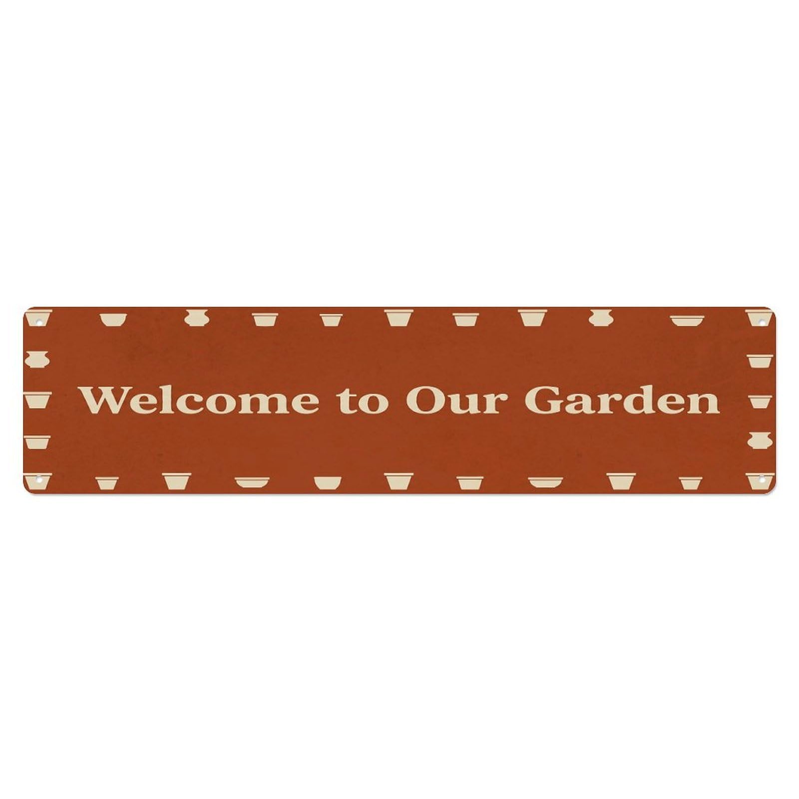Vintage Welcome to Our Garden Burnt Sienna Metal Tin Sign