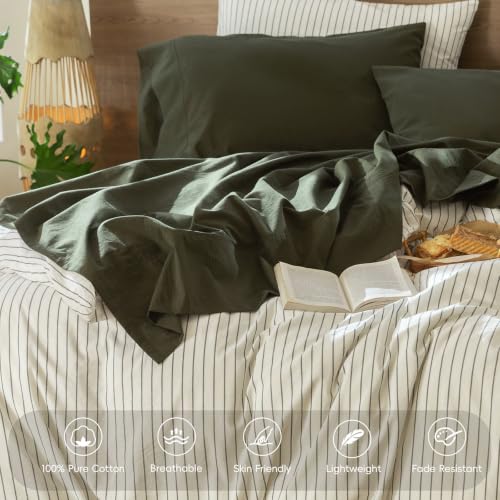 Image of MooMee Sheet Set 100% Washed Cotton Linen-Like Extra Deep Pocket Queen | Relaxed Linen-like Texture. Soft, Breathable & Lightweight Comfort. 15-19 inch Extra Deep Pocket with All-around Elastic