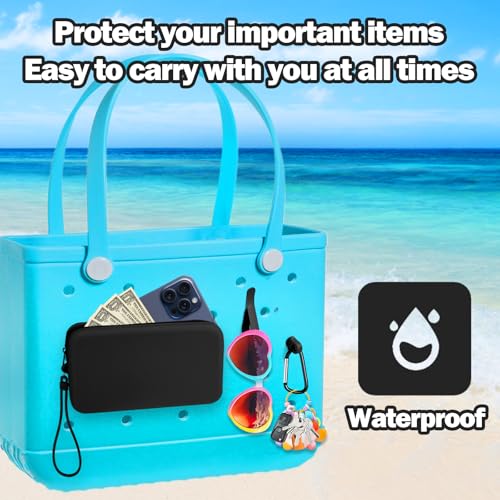 Image of Mity rain Silicone Wallet for Bogg Bag Phone Holder | Accessories Set for Bogg Bag Contain 2PCS Key Holder and Large Capacity Silicone Zipper Bag for Beach Bags Tote Bag (Black)