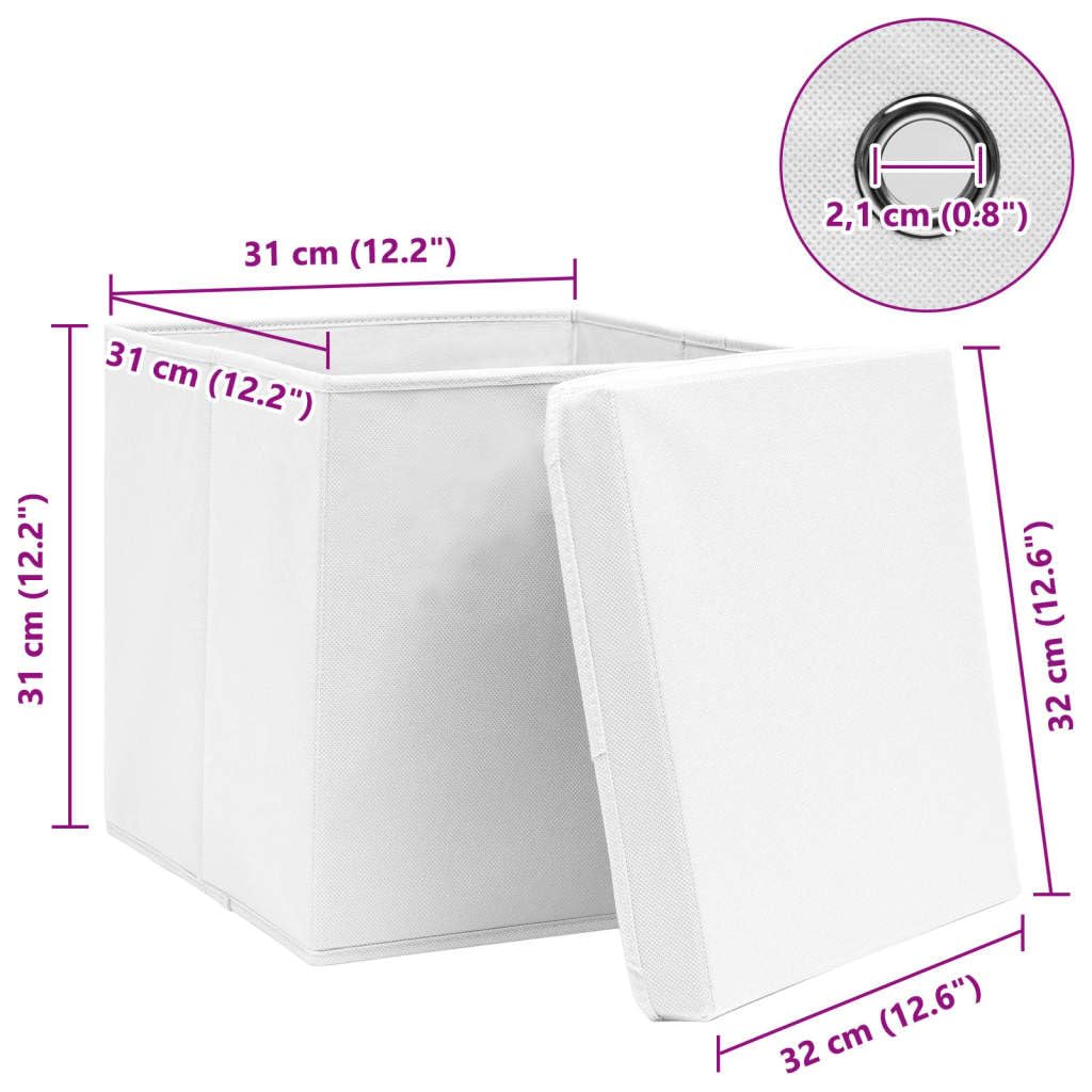 vidaXL 10x Aufbewahrungsbox mit Deckel Zusammenklappbar Spielkiste Regalkorb Faltkiste Korb Kinderbox Box Kiste Weiß 32×32×32cm Stoff