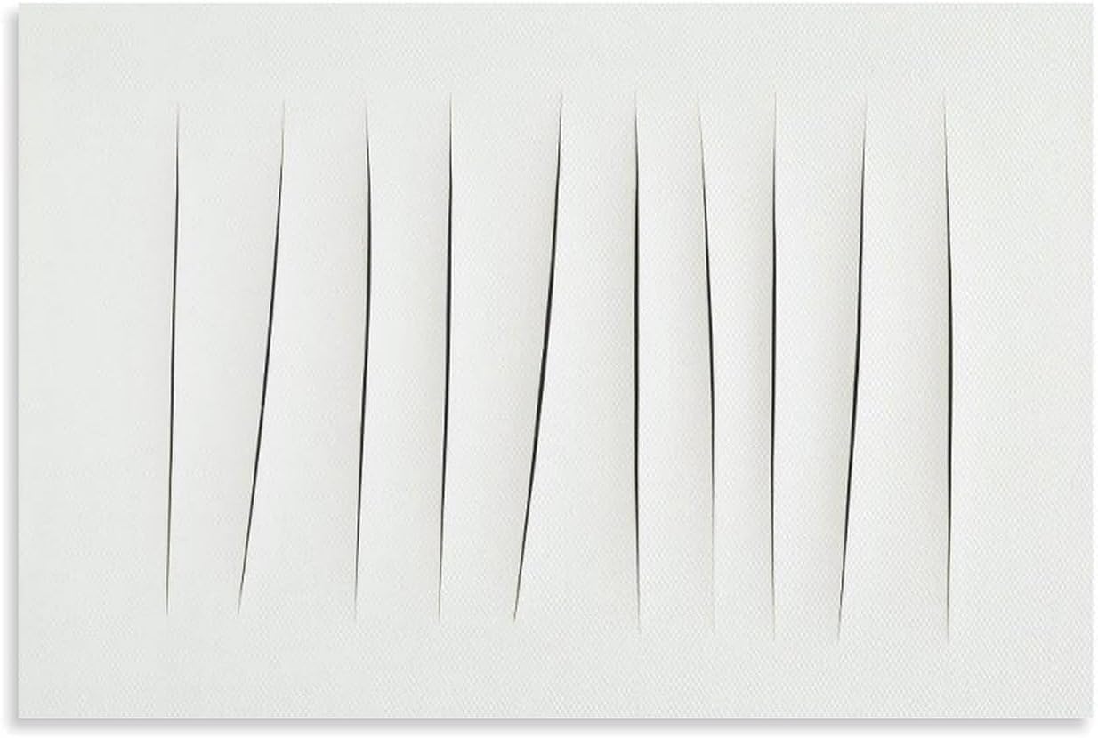 Orjdjz Wxkbl Lucio Fontana Posters《Untitled》Painting Minimalist Wall Art White Picture Lucio Fontana Canvas Prints for Living Room Decor 40x65cm Frameless