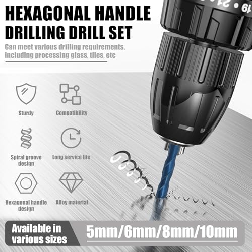 10 Pcs Diamond Drill Bit Set, Alloy Glass Drill Bits, Multifunctional Diamond Hole Saw Set for Precise Drilling on Porcelain, Ceramic, Marble, Sizes 1/4\" 5/16\" 3/8\" 3/16\", Built-in Solid Cooling Wax