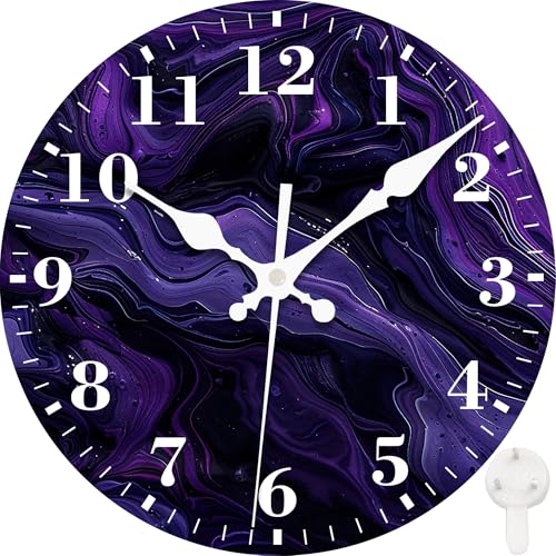VURQLHE Wall Clocks Battery Operated, Black Purple Swirls Marble Texture Silent Non Ticking review