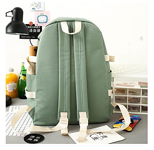 Cute Kawaii Backpack 4Pcs Canvas Backpack Give Away Bear Pendant Pencil Pouch Shoulder Bag Lunch Bag For Girls Boys (One Size, Green) #TOP7