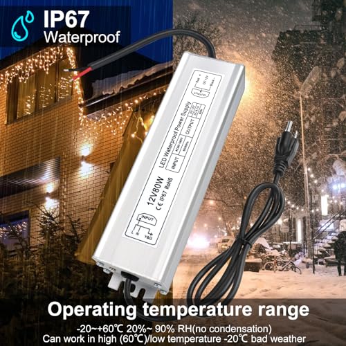 inShareplus 12V LED Power Supply, 80W IP67 AC 110-260V to DC 12 Volt Waterproof Power Supply, DC 12V 6.66A Low Voltage Transformer Driver with 3-Prong Plug for LED Outdoor Light, Computer Project by inShareplus - Used condition - Image 5