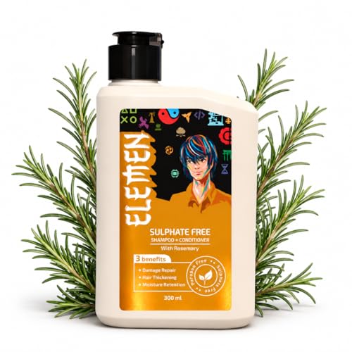 Image of Elemen 2-in-1 Shampoo + Conditioner -300ml For Kids & Teenage Boys 11+ Yrs | Sulphate Free Shampoo And Conditioner | Hairfall Control With Rosemary, Vitamin E & B5 | Cleanses & Conditions In One Wash