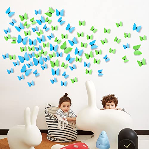 Livegallery 72 Pcs Fruit Green Removable 3D Diy Beautiful Butterfly Wall Decals Colorful Butterflies Art Decor Wall Stickers Murals For Kids Baby Boy Girls Bedroom Classroom Offices (Fruit Green) #TOP6