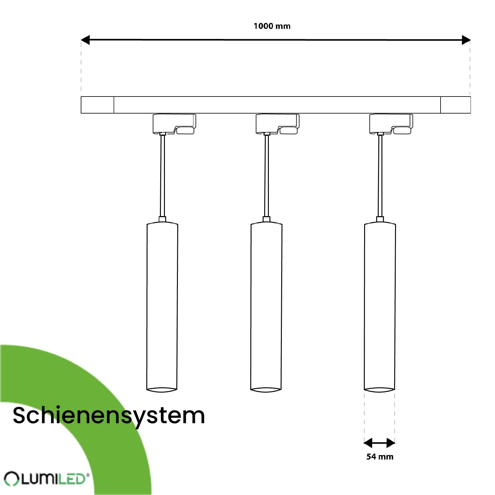 Lumiled Schienensystem Set 1 m Schwarz 3× GU10 Pendelleuchten Hängelampen Strahler Lichtschienensystem Komplettset Deckenleuchte Stromschiene erweiterbar Aluminium