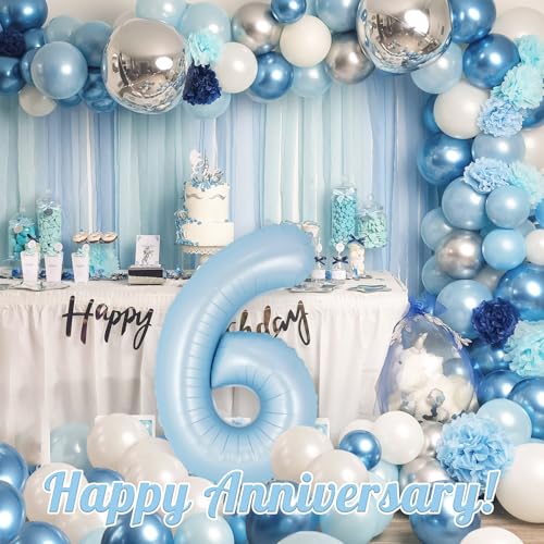 Image of Light Blue Number 6 Balloon, 40 Inch Big Large Foil Number Balloons, Giant Mylar Number 6 Balloons for 6 Year Old Birthday Baby Party Decorations Supplies Anniversary