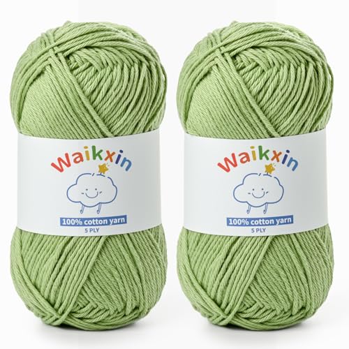 Image of Cotton Yarn for Crocheting - 262.4yds / 3.52oz Baby Yarn for Crocheting Soft - 100% Milk Cotton Yarn 5 Ply Crochet Amigurumi Yarn for Crafts&Puzzle /Socks /Hats(2 Avocado Green)