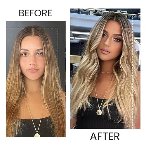 Image of Belaved Clip in Hair Extensions Beach Blonde 14 Inch 70g 7pcs Highlighted Hair Extensions Clip in Human Hair Seamless#8BP60