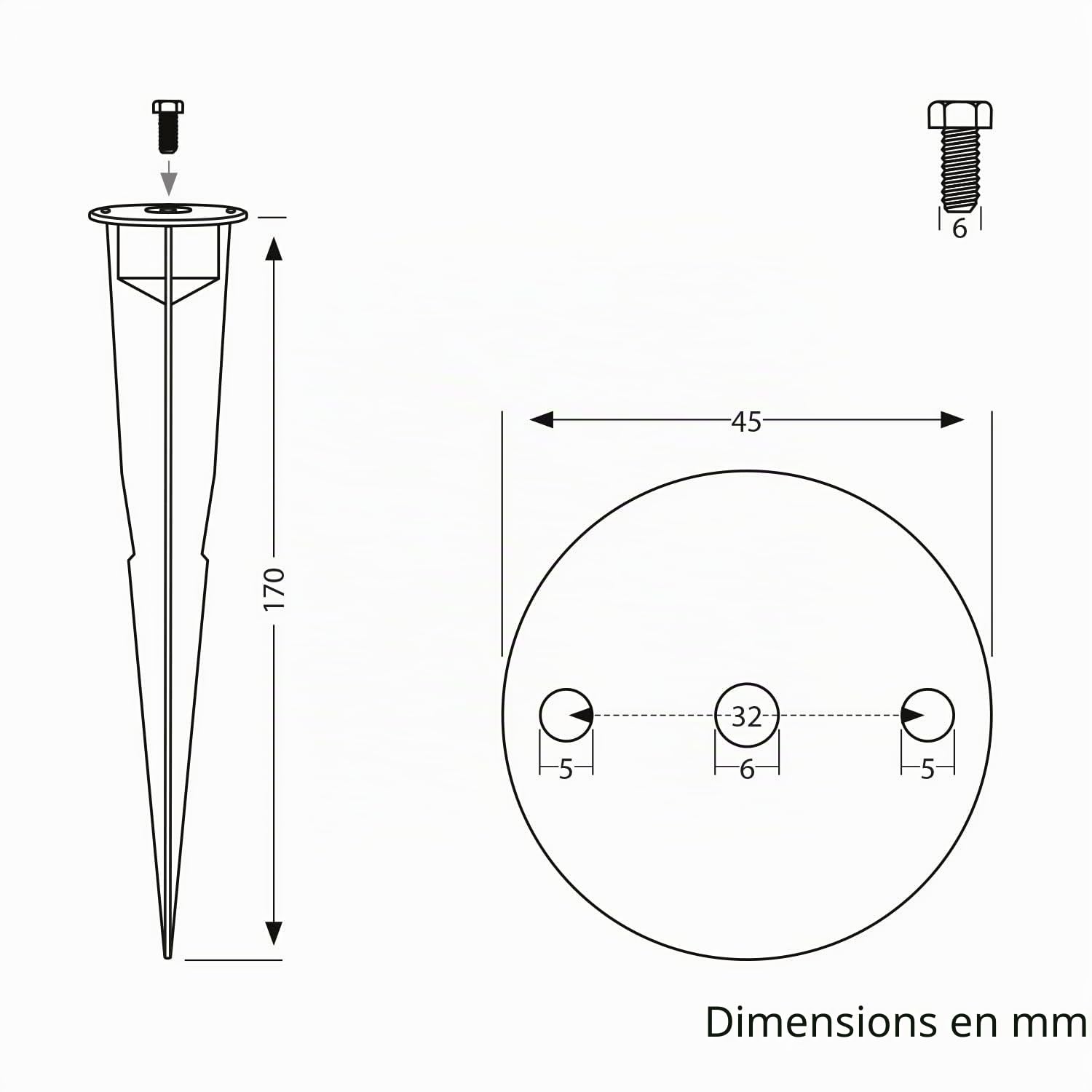 ledscom.de 6 piquets de jardin pour lampes de jardin, noirs, 17 cm, 45 mm de diamètre