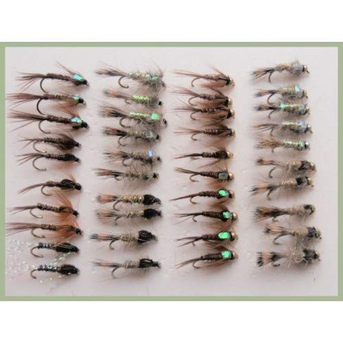 Troutflies UK Mixed Packs Gold Ribbed Hares Ear and Pheasant Tail Nymphs, 40 Pack, Sizes Mixed