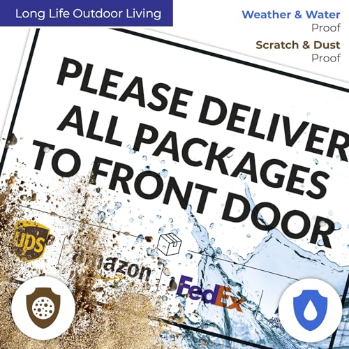Image of Package Delivery Sign, Delivery Instructions Deliver All Package to Front Door Sign, 18x24 Inches, Rust Free .063 Aluminum, Fade Resistant, Made in USA by Sigo Signs