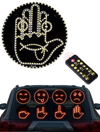 Tomorotec LED Hand Gesture Car Display Remote Controlled Expression Warning Light Multi-Mode Rear Window Signal Screen for Driving Safety and Anti-Tailgating
