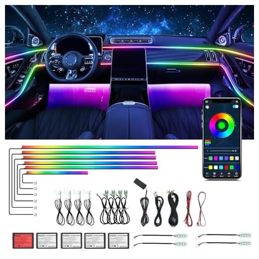 Dream Color Acrylic Interior Car Ambient Light Kit, Bphuny 18 in 1 593 LEDs Fiber Optic Multiple Modes Decoration Atmosphere Lights with Music Dynamic Rainbow Rhythm, RGB Neon Lights for All Cars