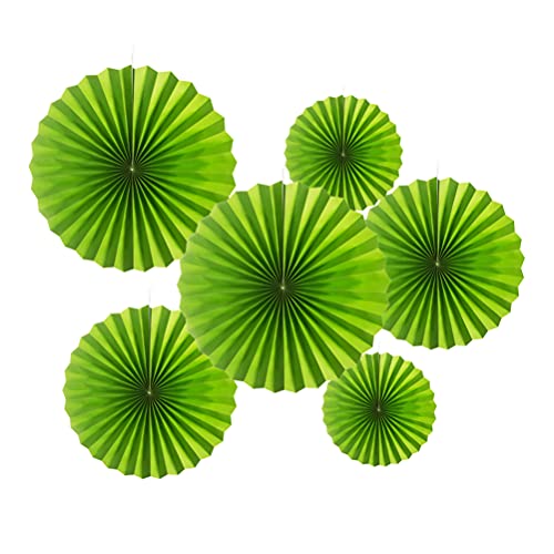 Image of MOWO Green Paper Fans Hanging Decoration, 6pc | Summer Jungle St.Patrick's Day birthday graduation wedding retirement baby shower new year christmas day party decoration