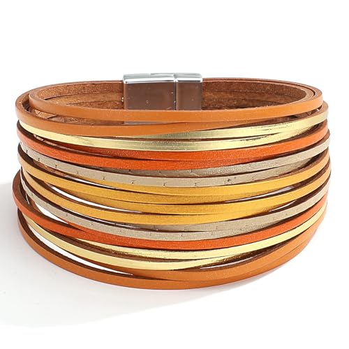 Image of Fesciory Leather Wrap Bracelets for Women, Boho Western Layered Jewelry | Layered leather cuff bracelets, Easy on and off, Boho western style, Daily wear, Gift for women