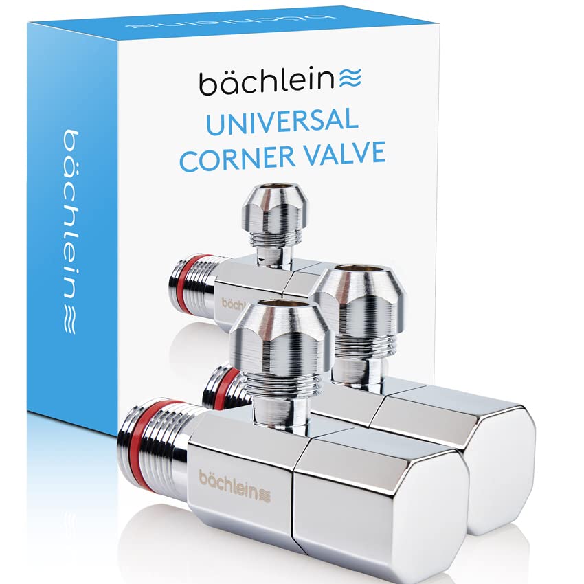 Bächlein Universal Corner Valve Self-Sealing [Set of 2], 1/2 Inch Corner Regulating Valve for Cold and Hot Water Pipes with Classic Screw Cap