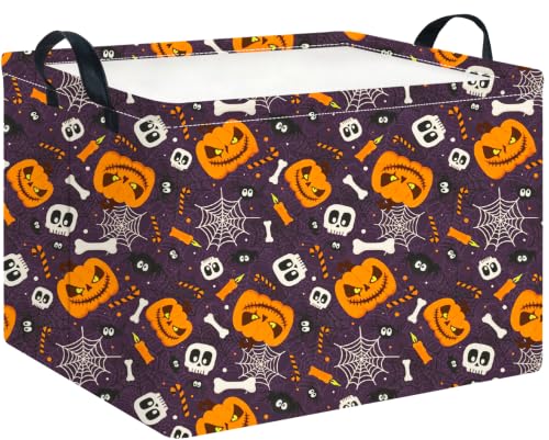 Image of CLOCOR Rectangular Storage Basket,Collapsible Cute Pattern Storage Bin,Waterproof Books Box with Handles,Gift Basket(Big Pumpkin Halloween)