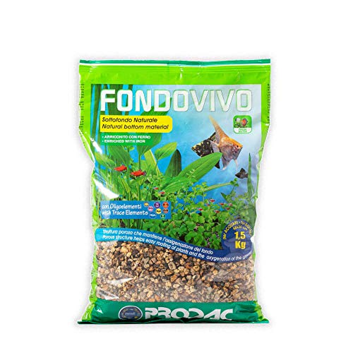 Prodac FONDOVIVO SOTTOFONDO Naturale SUBSTRATO Naturale con Ferro E OLIGOELEMENTI per Piante D'ACQUARIO 1,5 kg