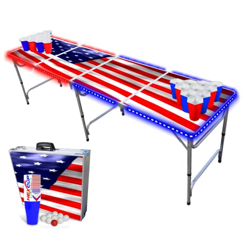 8-Foot Professional Beer Pong Table W/Free Hexcups, Pong Balls, Cup Holes & Led Glow Lights - America Edition #TOP1