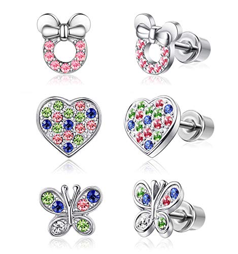 Chriscoco 3 Paires Boucles d'Oreilles à Visser Pour Filles Femmes en Acier Inoxydable Coeur CZ Enfants Bambin Boucles d'Oreilles Enfants Ensemble de Bijoux Cover