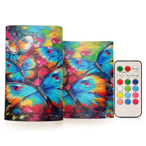 ALAZA Butterflies (22) Flickering Flameless Candles Battery Operated with Remote Timer,Tea Light Candles LED Pillar Votive Candles Set of 2 for Outdoor Indoor Decorations