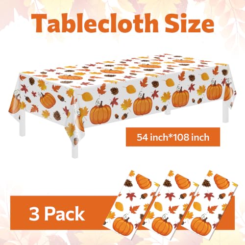 Image of Childom 3 Pack Thanksgiving Tablecloth,Thanksgiving Decorations 54x108 Inch Disposable Plastic Tablecloth,Fall Pumpkin Maple Leaf Party Table Cover for Home Table Decor Dinner Birthday Party Supplies