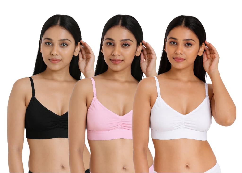 nyora Women’s Non-Padded Cotton Hojari Bra Combo of 3 | Sport Tani Bra | Wirefree Everyday Comfort | Soft Breathable Fabric | Regular Fit-picture-10
