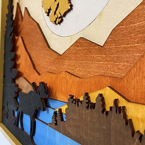 Improvinglife Wall Art Décor Moose In The Forest Ladscape Wood Sculpture 3D Effect #TOP4