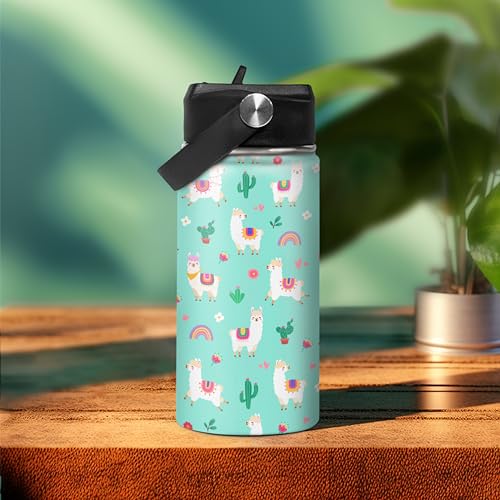 Image of SANDJEST Kids Water Bottle Alpaca Llama Water Bottles 12oz with Straw Insulated Stainless Steel Travel School Tumbler Double Wall Vacuum Cup for Girls Kid