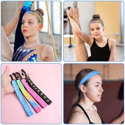 4 Pieces Gymnastics Headbands for Girls, Non Slip Elastic Yoga Sports Running Head Band Stretchy Athletic Headband Workout Fashion Hair Accessories for Girl Women4