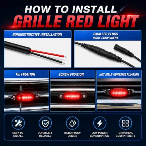 Image of Car Front Grill Set of 4 Pcs Universal Smoked Shell Style DRL Emergency Warning Off-Roading Lights (4 X 4) for All Cars, Vans, SUV, Trucks (Red)
