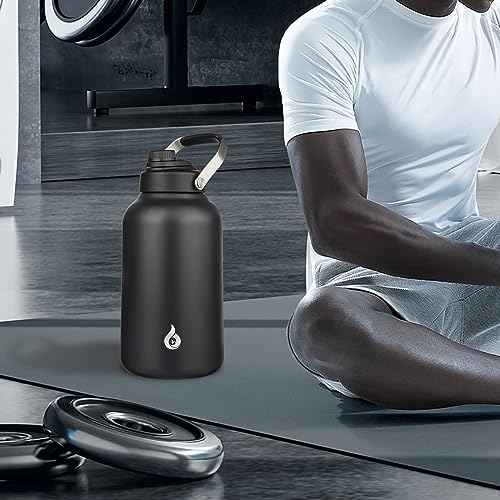 Image of BJPKPK 1 Gallon Water Bottle Insulated, Dishwasher Safe 128oz Large Water Jug with Metal Handle & BPA Free Spout Lid, Stainless Steel Metal Jug for Gym, Sports & Hiking, Black