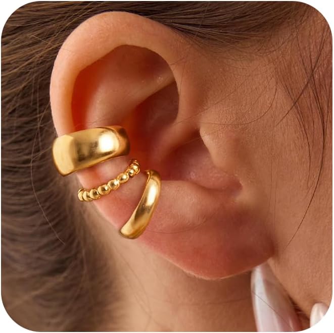 3Pcs Big/Thin Ear Cuffs Non Piercing for Women - Dainty 14K Gold Plated Cuff Earring Trendy Cubic Zirconia Ear Cuff for Women Cartilage Jewelry Gift
