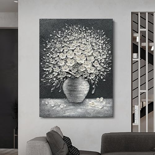 Epicler art Hand-painted abstract white flower art oil painting, 40x28 inch canvas wall art painting office home wall decorative art by Epicler art - Image 2