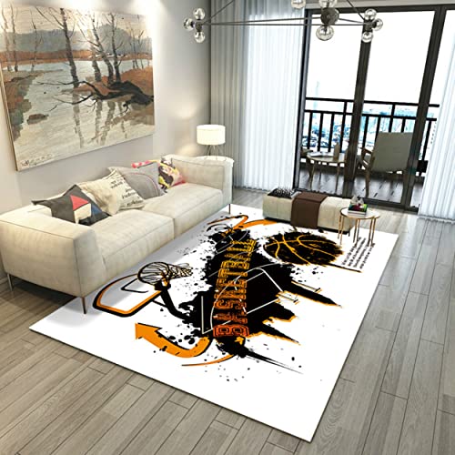 Tapis de Basket-Ball de Sport 3D Lettres de Graffiti Tapis de Porte Ado Garçons Filles Tapis pour Chambre d'enfant Chambre Salon Salle de Bain Cuisine Couloir Tapis de Sol (Couleur 4,80x120 cm) Cover