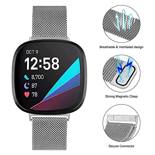 Bracelet Fitbit Versa 2 acier inoxydable argenté universel pour montre - 4