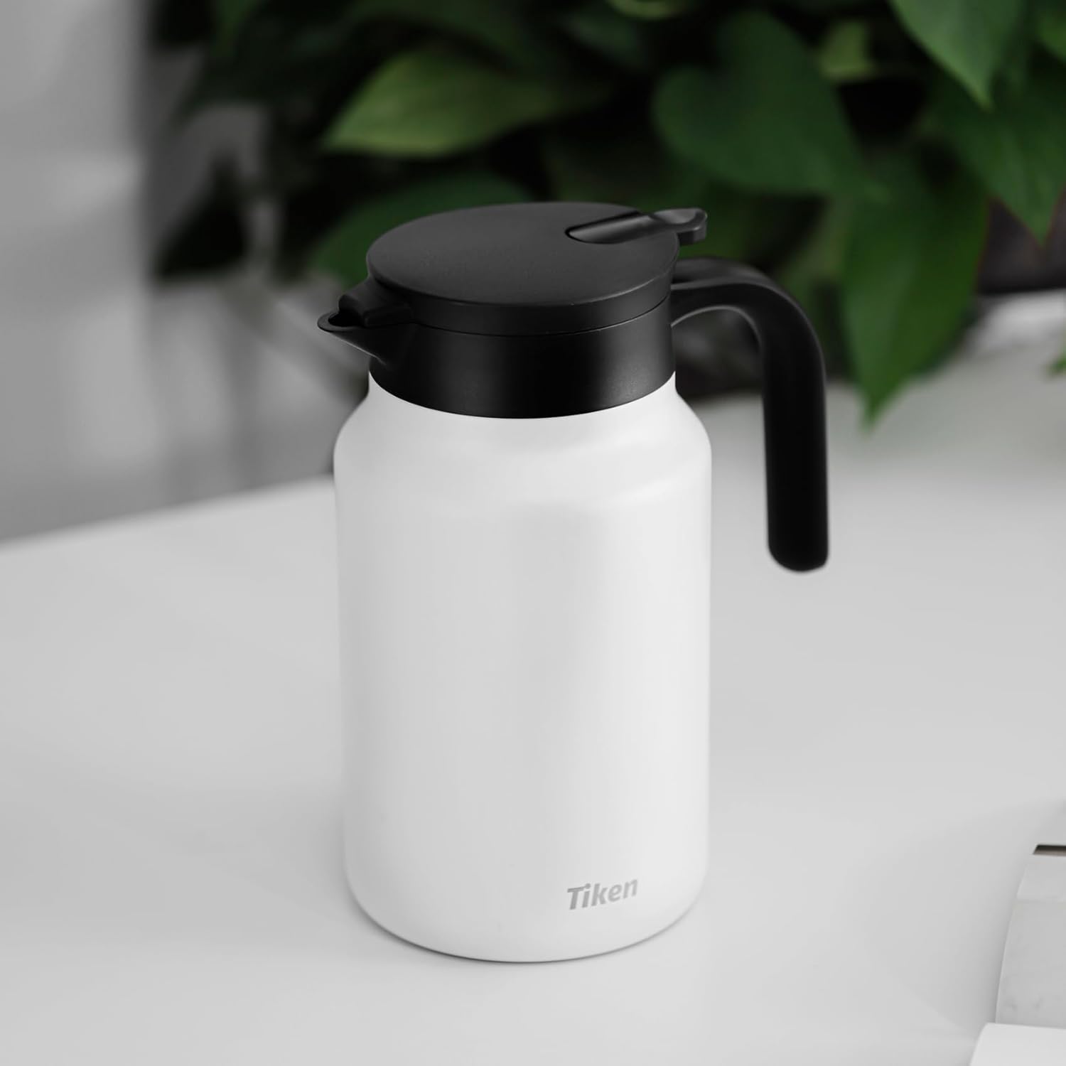Tiken 51 Oz Thermal Coffee Carafes For Keeping Hot, Double Wall Stainless Steel Insulated Coffee Carafe, 1.5 Liter Beverage Pitcher (White)