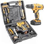MasterSpec 47Pcs 12V Cordless Drill Driver & Household Hand Tool Kit with 2 x 1500mAh Batteries, Carry Case, 3/8" Keyless Chuck, 18+1 Torque & 2-Speed, LED Work Light for Home DIY, Furniture Assembly