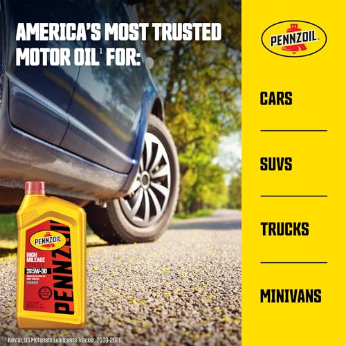 Image of Pennzoil High Mileage Synthetic Blend 5W-30 Motor Oil for Vehicles Over 75K Miles (1-Quart, Single-Pack) (Pack of 2)