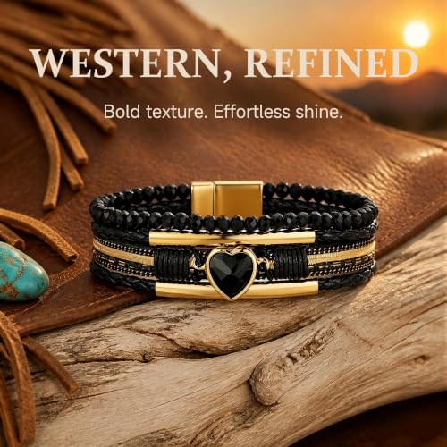 OUTSTHAND Brown Leather Bracelets for Women, Western Jewelry Cowgirl Style - image 4