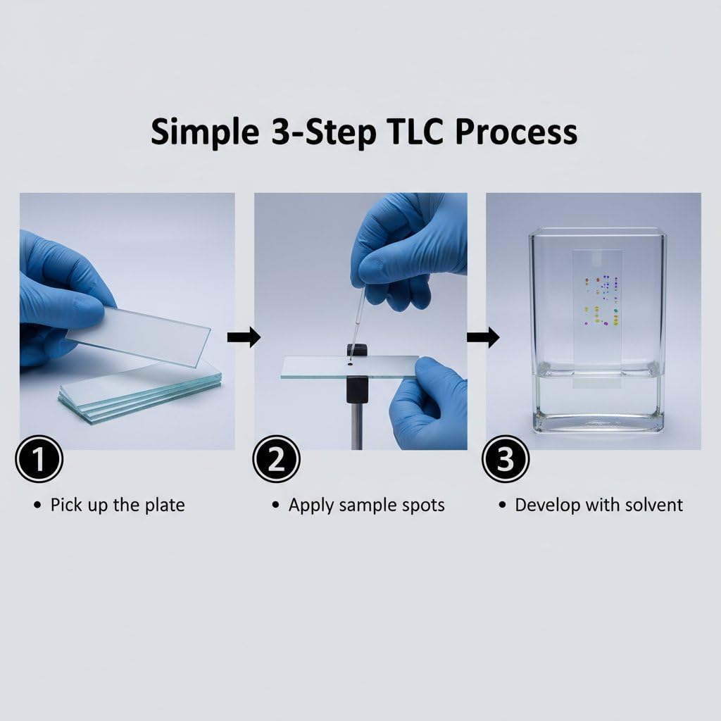 TLC Silica Gel Plates GF254, 25x75mm, 80 TLC Sheets per Box, Thin Layer Chromatography Sheets with Fluorescent Indicator for Laboratory Analysis